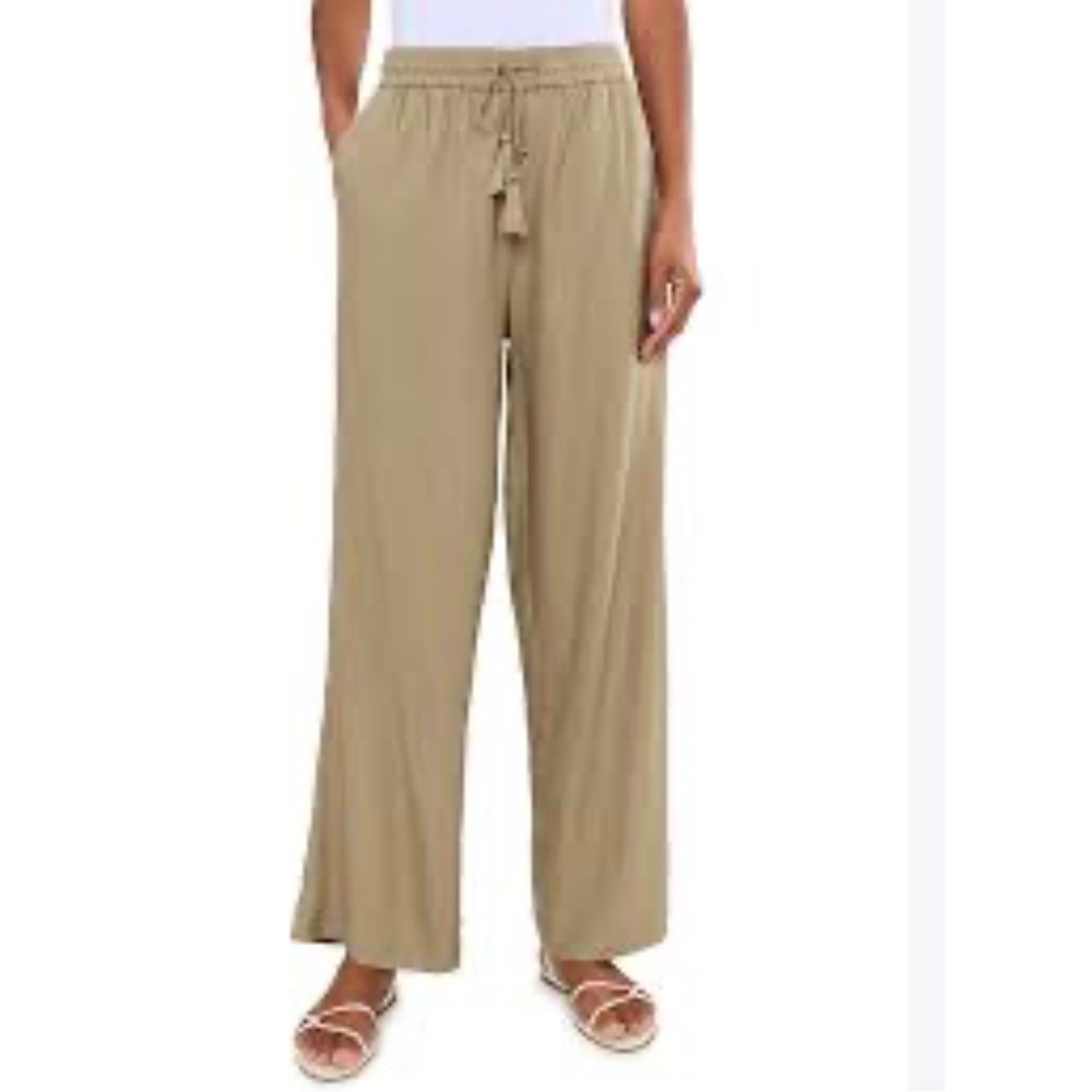 Liverpool Los Angeles Khaki Linen Blend Wide Leg Drawstring Pants Petite L